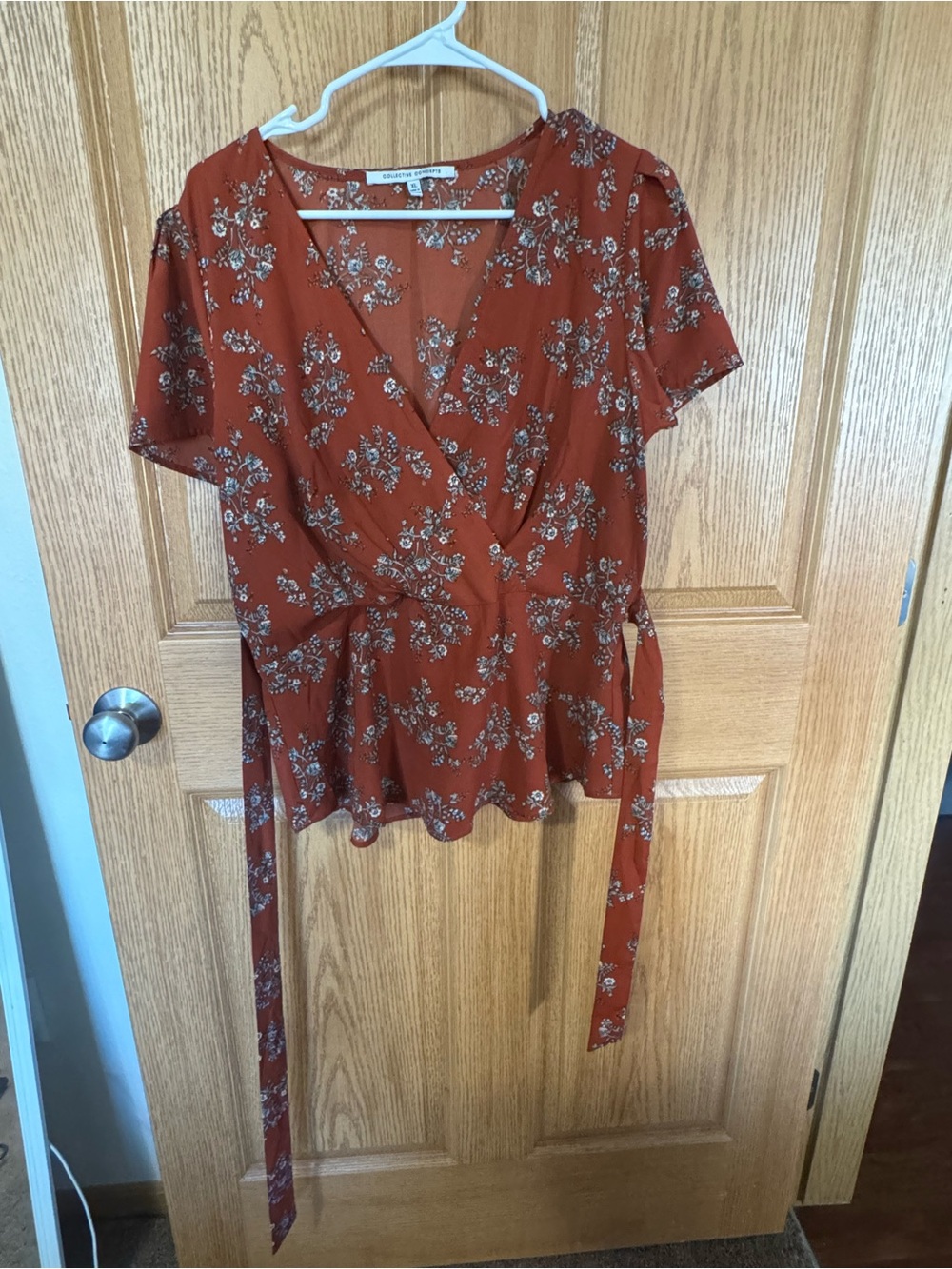Collective Concepts Rust Floral Wrap Top